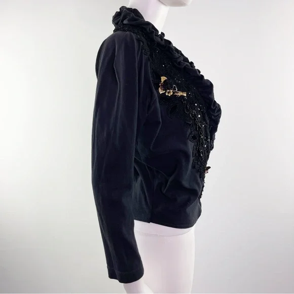 Vintage Phun Shirts of California Black Embroidered & Embellished Ruffle Jacket - Picture 3 of 10